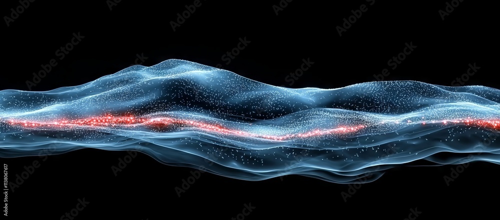 Poster futuristic data transfer concept wallpaper with bokeh lights and neon wave lines on an abstract back
