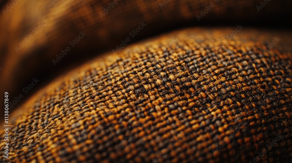 Poster textured macro photography of sofa cushions showcasing warm tones and intricate weave patterns for i