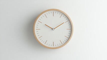 A round wooden clock on a white wall.