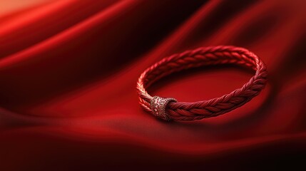 Naklejka premium Traditional wristband symbolizing sibling love on a rich red fabric background showcasing elegance and cultural significance.