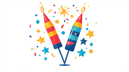 Party firecracker confetti 3d vector icon. Birthday or carnival firework or popper paper serpentine, star and elements for congratulation design. Winner and holiday celebration cracker flying shapes.