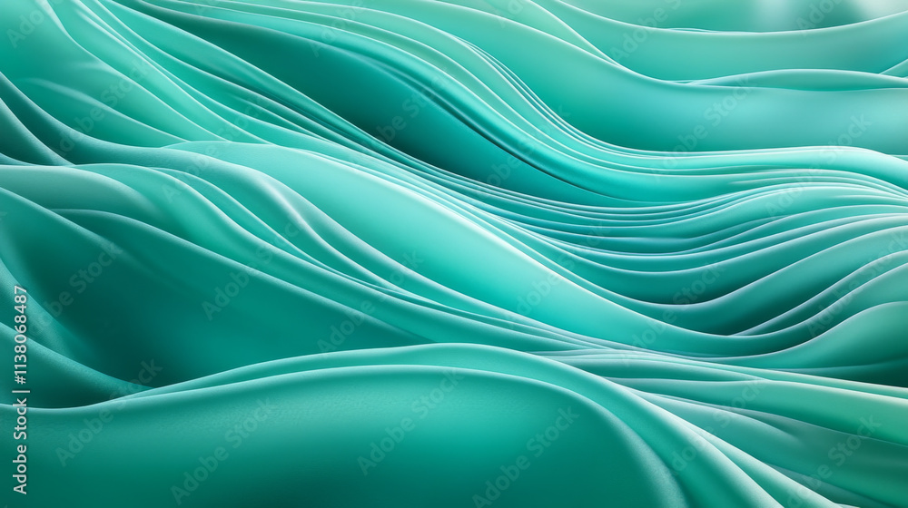 Poster green drapery silk fabric luxury background. wavy abstract satin cloth vector texture pattern. smoot