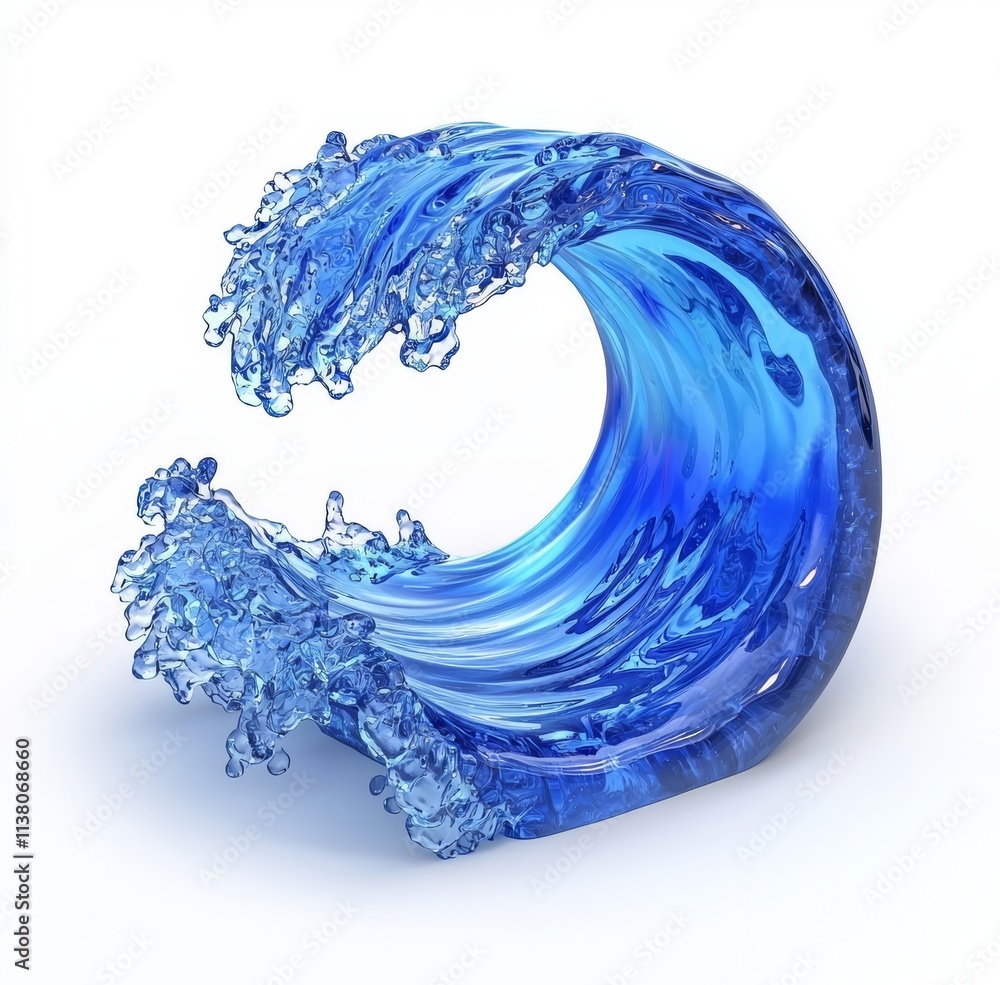 Poster a three-dimensional depiction of liquid water splashing in a sphere shape.
