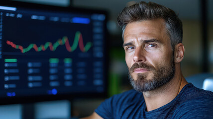 Dynamic scene of a business executive analyzing an ecommerce dashboard on a large digital screen, displaying revenue growth, sales trends, and customer insights
