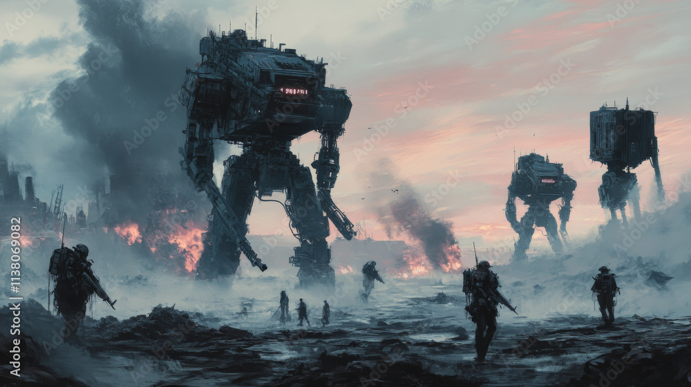 Poster the robot revolution. rise of machines with ai. artificial intelligence war with humans. robots or c