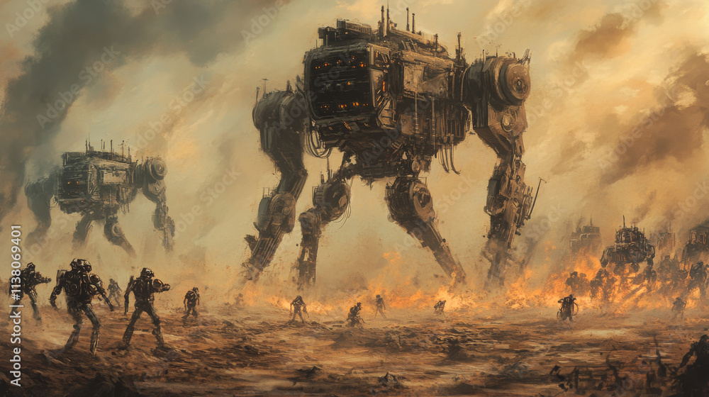 Poster the robot revolution. rise of machines with ai. artificial intelligence war with humans. robots or c