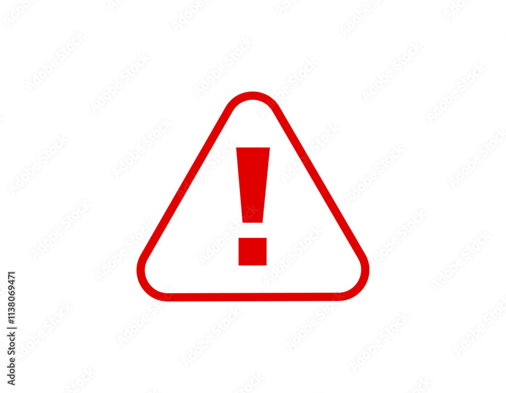 Poster a bold red exclamation mark centered within a triangular frame, signaling caution or alert.
