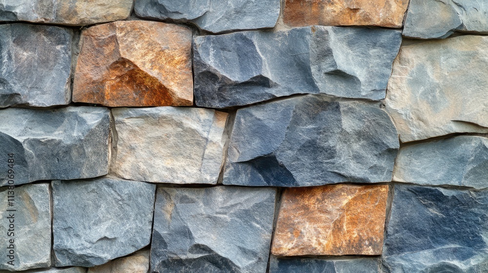 Poster stone wall texture with various shades and shapes of natural stones creating a rustic and abstract b