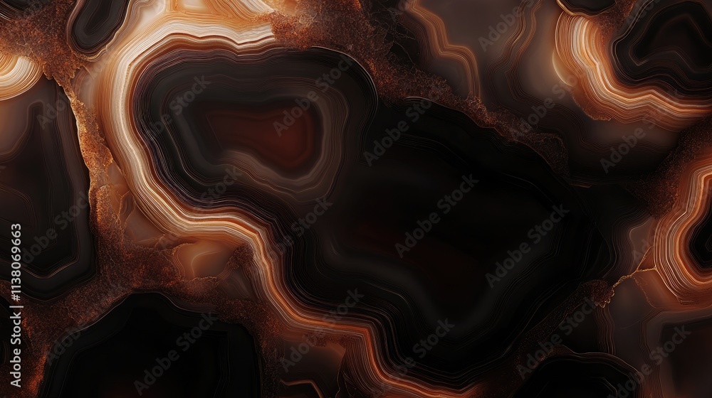 Poster dark brown agate stone texture background with intricate wavy patterns and natural mineral designs f