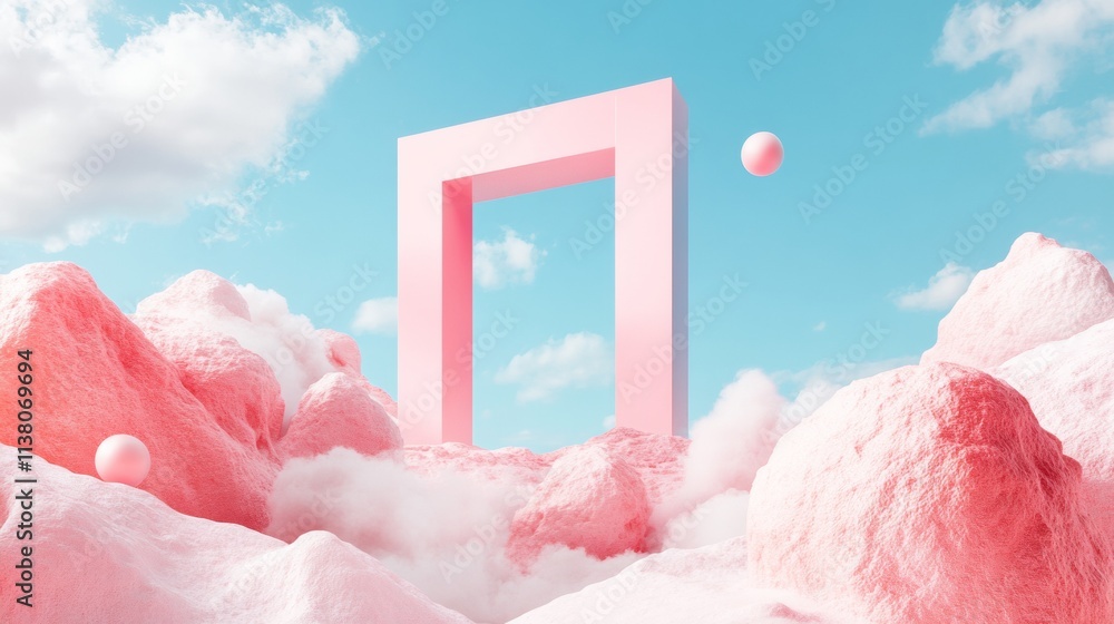 Aufkleber dreamlike pastel fantasy with abstract forms and surreal pink clouds