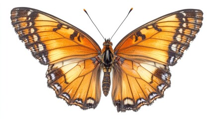 Obraz premium Viceroy Butterfly in Flight with Striking Orange and Black Wings Isolated on a White Background