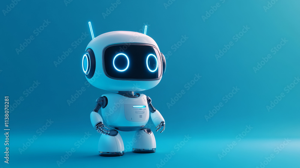 Poster futuristic robotic illustration for mobile design with digital holographic platform. ai chat bot bas