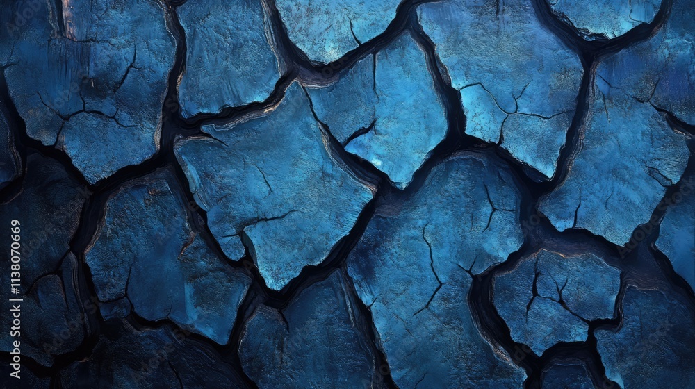 Poster textured blue bark of a tree showcasing intricate cracks and patterns suitable for backgrounds or na