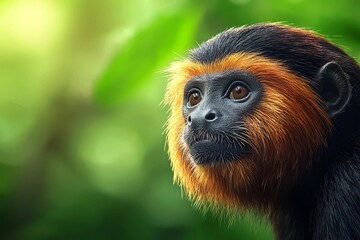 Obraz premium Curious and Alert Black Lion Tamarin in Lush Brazilian Atlantic Forest