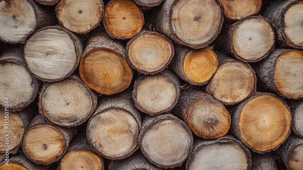 Poster natural wood texture of stacked tree trunk slices showcasing rich colors and patterns ideal for back