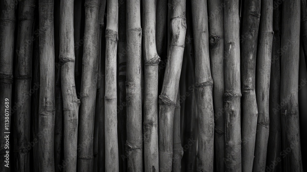 Poster textured background of vertical bamboo trunks in dark shades creating a natural and calming atmosphe