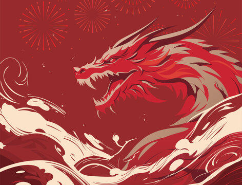 Vector gold chinese dragon sticker label red background