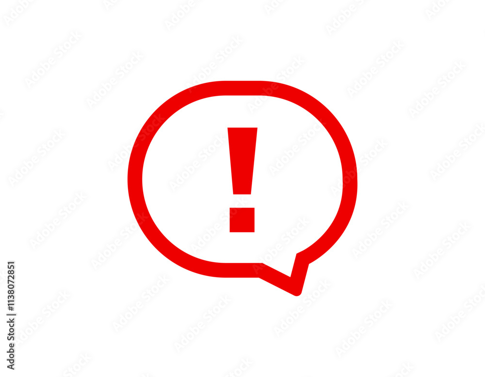 Poster red exclamation mark in a speech bubble signifies caution or alerts. useful for signs.
