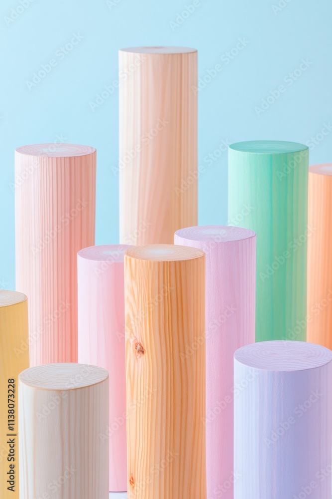Poster Pastel Cylinders Abstract Minimalism in Floating Forms