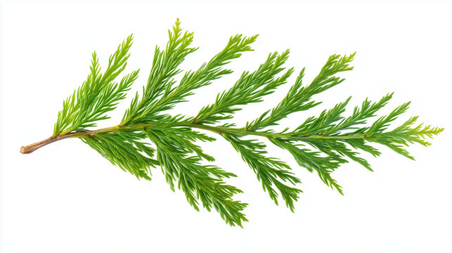 Green cedar leaf branch isolated on white background