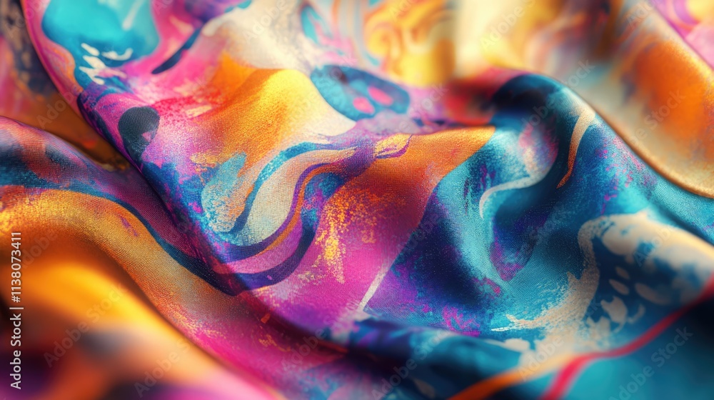 Aufkleber vibrant silk fabric texture with colorful abstract patterns ideal for creative projects and artistic