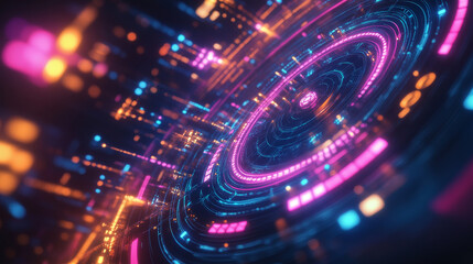 Neon Casino Roulette wheels isolated on dark background, blue, pink and gold digital casino elements