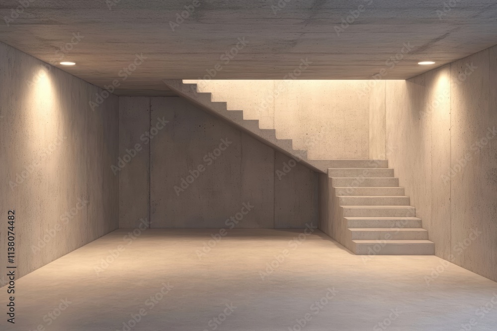 Aufkleber minimalist concrete staircase illuminated by soft lights in a spacious, empty room with modern archi
