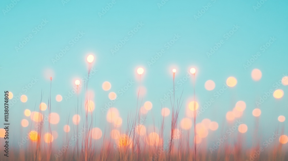 Poster ethereal light stalks dreamy pastel meadow with soft bokeh and tranquil atmosphere