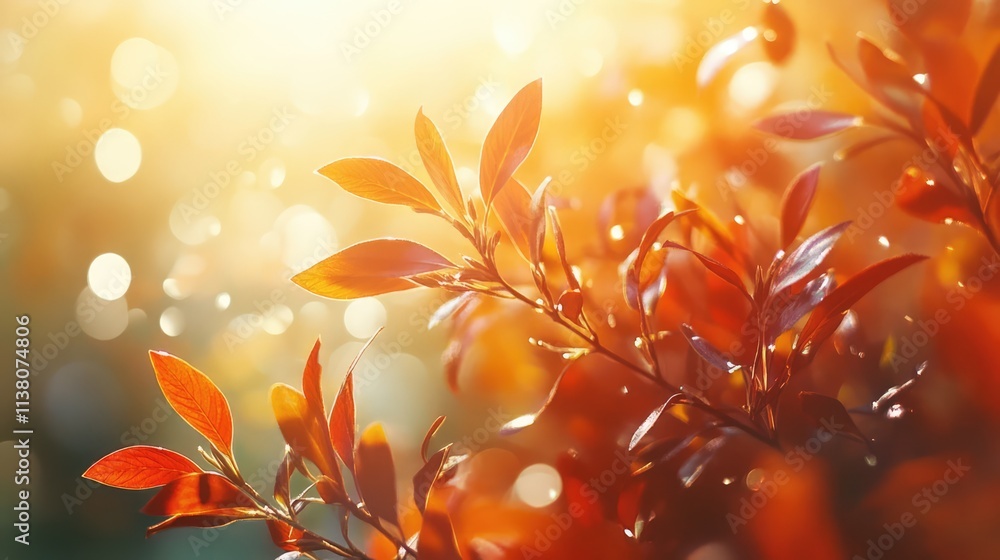 Poster abstract warm foliage background with sunlight creating a vibrant atmosphere suitable for text overl