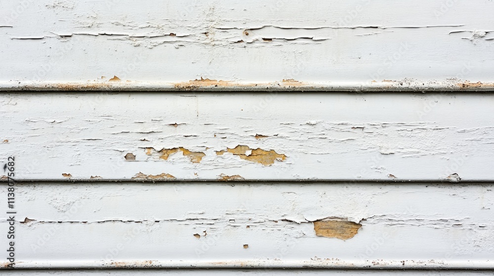 Poster weathered metal surface with white paint peeling and traces of rust in horizontal lines creating a t