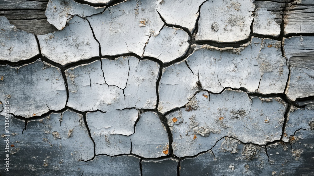Poster weathered wooden background featuring intricate cracks and peeling paint, ideal for textures and rus