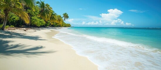 Obraz premium Caribbean Paradise with White Sandy Beaches and Clear Turquoise Waters Under a Bright Blue Sky