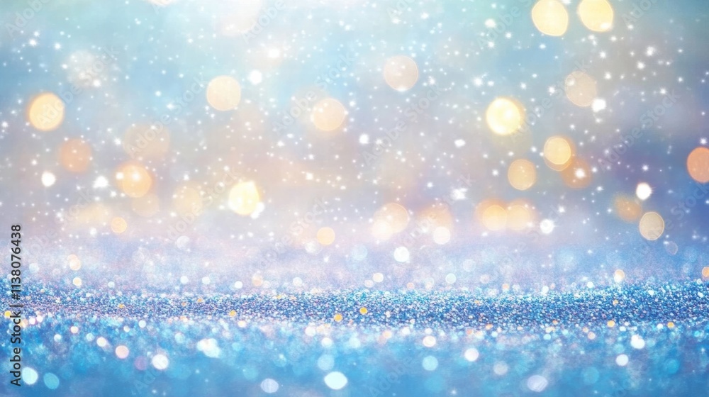 Poster enchanting winter scene with shimmering snowflakes and soft bokeh lights creating a dreamy, festive 