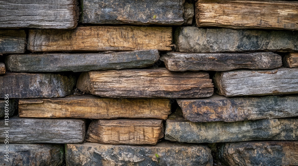 Poster textured wooden wall background featuring an array of weathered timber pieces stacked closely togeth