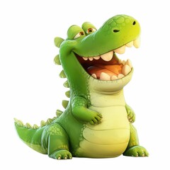 Fototapeta premium Crocodile with big mouth, cartoon, happy, isolated on white background