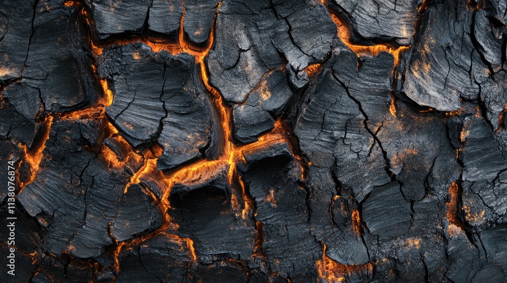 Poster burnt wood texture background with glowing cracks highlighting charred details and unique patterns f