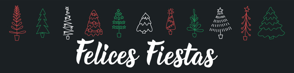 Christmas banner. Translation from Spanish - Happy holidays. Felices Fiestas. Perfect design for greeting cards, posters and social media. Spanish Lettering.