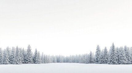 Winter coniferous forest on a whitebackground