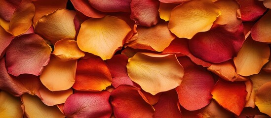 Autumn backdrop with colorful dry rose petals ideal for postcard designs offering ample space for personalized text and messaging