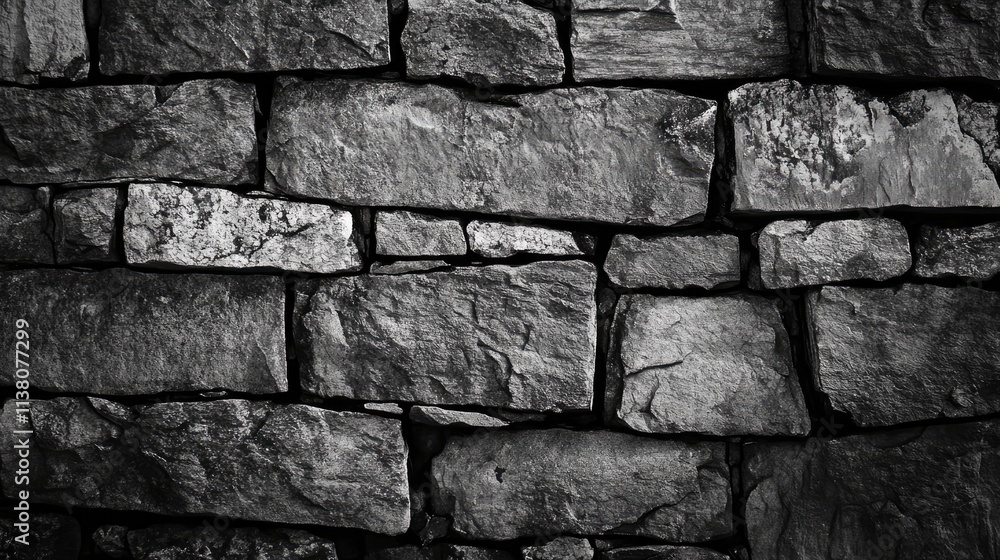 Poster textured stone wall background in monochrome showcasing natural patterns and design for architectura