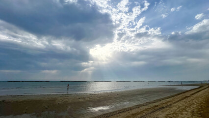 rimini beach in the early morning with beautiful sky