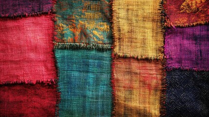 Obraz premium Textured Fabric Background with Colorful Thread Patterns for Creative Design Projects
