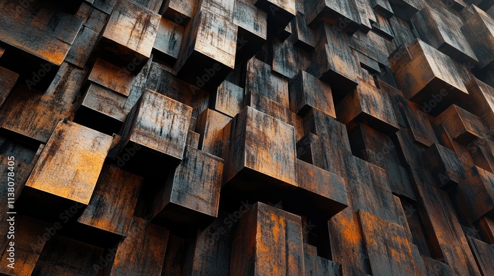 Poster rusty steel surface with a geometrically textured pattern showcasing weathered metallic tones and in