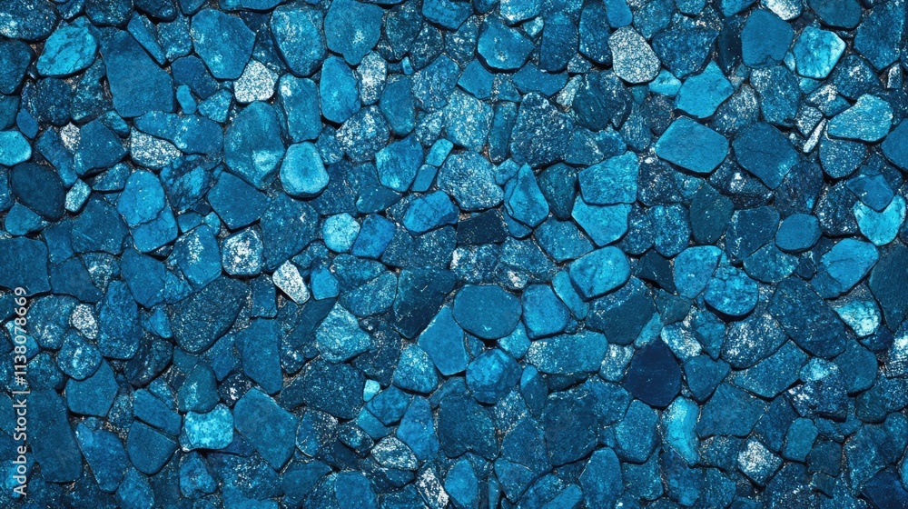 Poster textured background of small blue stones creating a rich and vibrant visual pattern ideal for design