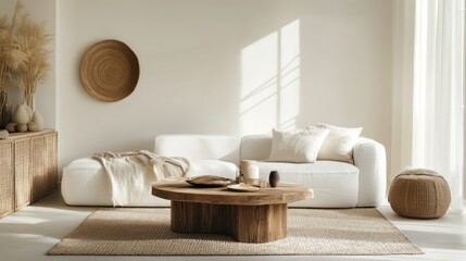 Serene Minimalist Living Room Decor: Beige and Brown Tones