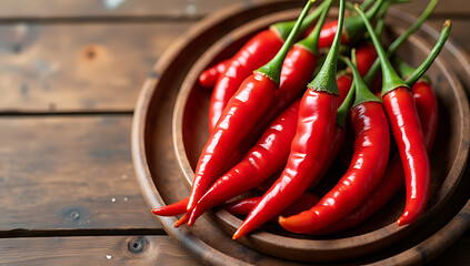 A photo of a chili pepper arrangement is displayed against a wooden plate with a blank space and a red text overlay._00003_
