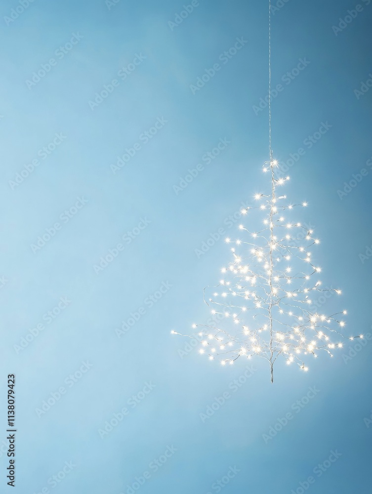 Poster ethereal tree with translucent lights against soft blue background