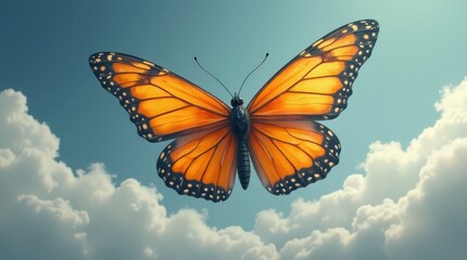 Fototapeta premium A Wistful Butterfly in a Dark Silver and Orange Cloudy Landscape