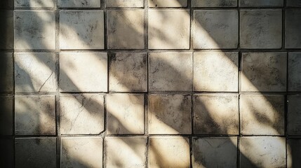 Textured brick wall with geometric patterns and dynamic shadows creating a visually striking and abstract background for various designs.