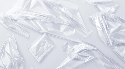 Torn plastic wrap set isolated on transparent background. Set of cellophane or polyethylene wrapper layouts for printing. Polyethylene packaging for CD cover. Vector illustration